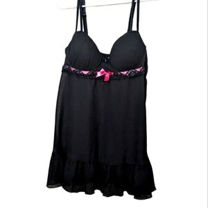 CACIQUE Black and Pink Nighty Bow Tie 14/16 Sheer Sexy Fun Play Dress Up